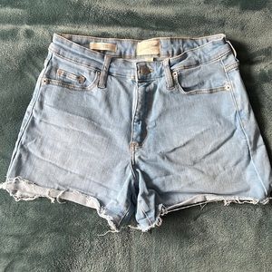 Universal threads high rise midi light blue cut off jean shorts